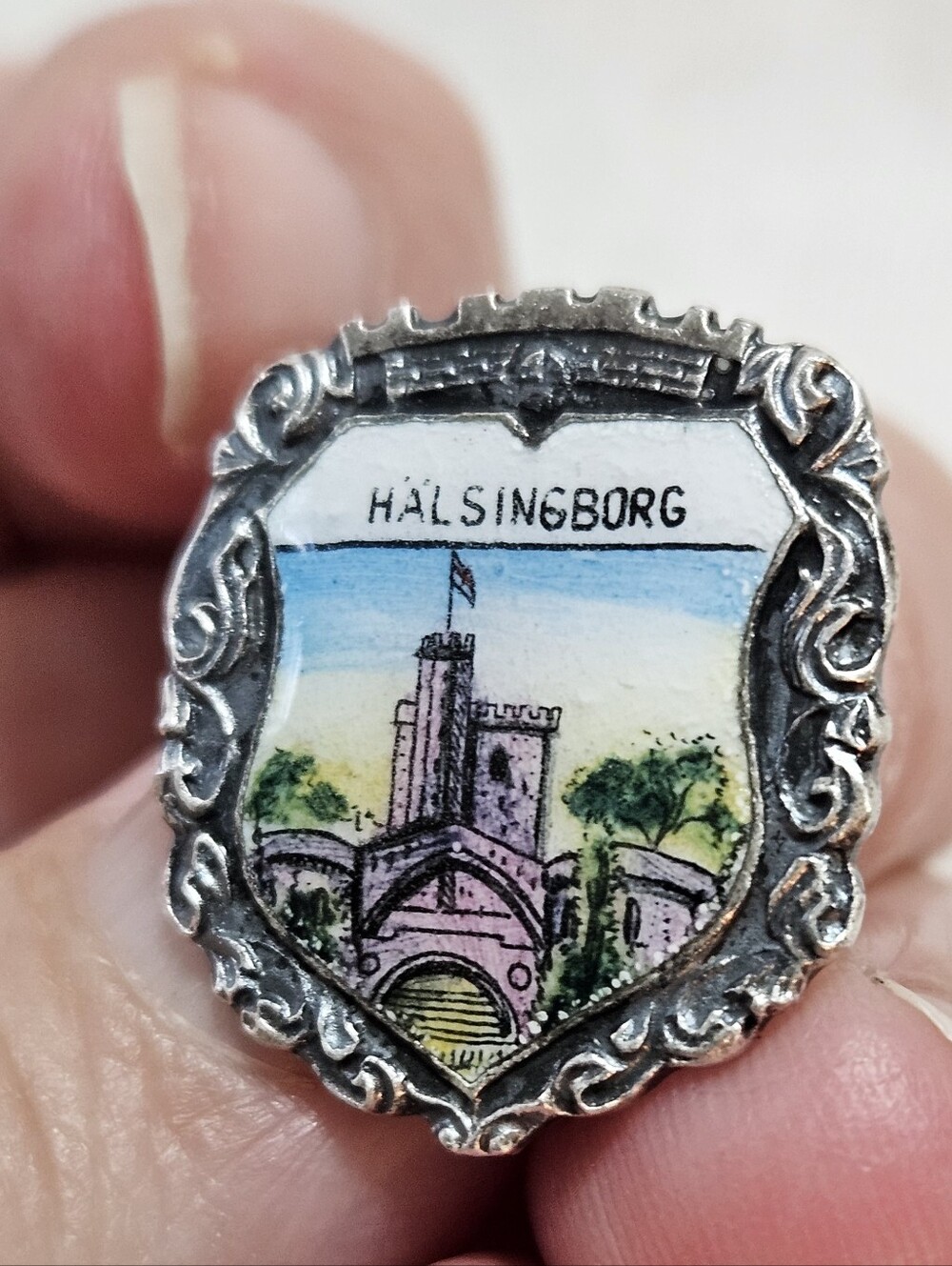 Vintage Silver-tone Hälsingborg Souvenir Hat Pin Sweden Travel Collectible